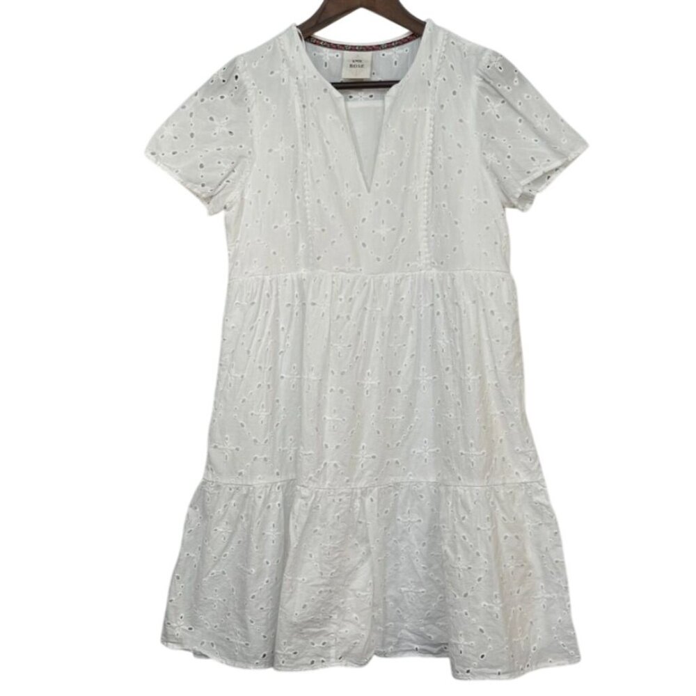 Knox Rose Dress White Eyelet Lace Medium Mini Boho Cottagecore Peasant Coastal